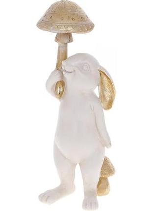 Декоративна статуетка "кролик із грибом" 12х10х28.5 см, полістоун, білий із золотом
