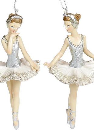Набір 6 підвісних статуеток "балерина" 11 см, полістоун, шампань