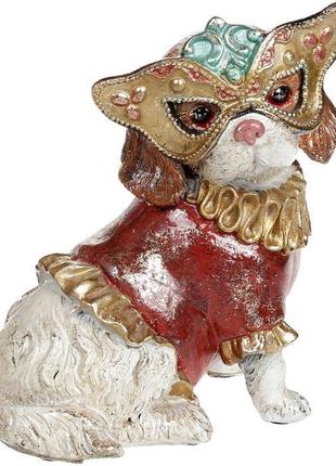 Декоративная статуэтка "собачка на маскараде" 14.5х12х17.5см, в красном костюмчике