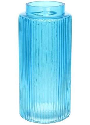 Ваза декоративна ancient glass "прозора лазур" 25х12 см, яскраво-блакитне скло