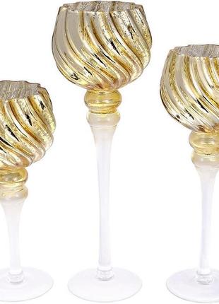 Набір 3 скляних свічники catherine 30 см, 35 см, 40 см, шампань