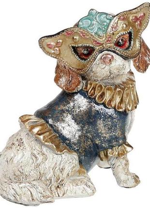 Декоративная статуэтка "собачка на маскараде" 14.5х12х17.5см, в синем костюмчике