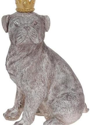 Декоративна статуетка "собака з короною" 33 см, полістоун, зістарений сірий