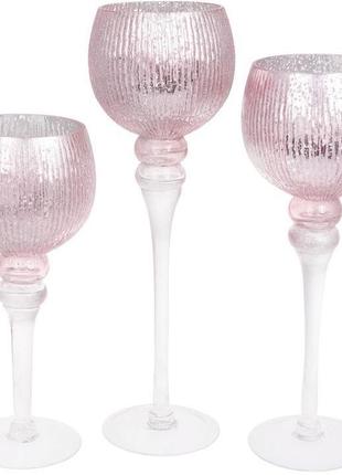 Набір 3 скляних свічники christel 30 см, 35 см, 40 см, мерехтливий рожевий