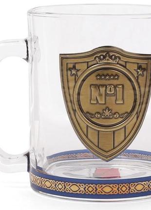 Скляний кухоль із металевою емблемою "n1" 335 мл