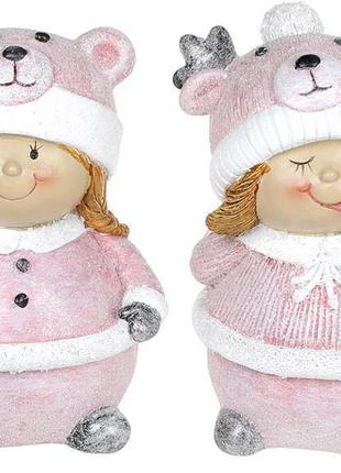 Набор 2 статуэтки "девчонка в шапке-мишутке" 9.5х7х13см, розовый