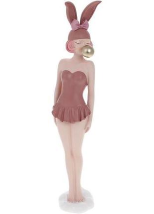 Декоративна статуетка "дівчина-зайчик" 7х4х31 см, полістоун, рожевий