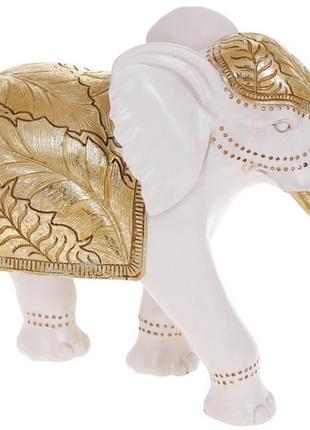 Декоративна статуетка "слон" 25х9х18 см, полістоун, білий із золотом