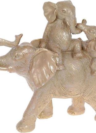 Декоративна статуетка "слониха з дітьми" 32х13.5х29.5 см, полістоун, золото