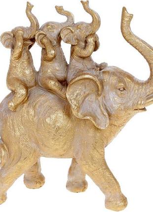 Декоративная статуэтка "слоники" 23.5х9х26см, полистоун, золото с патиной