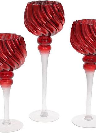 Набір 3 скляних свічники catherine 30 см, 35 см, 40 см, червоний рубін