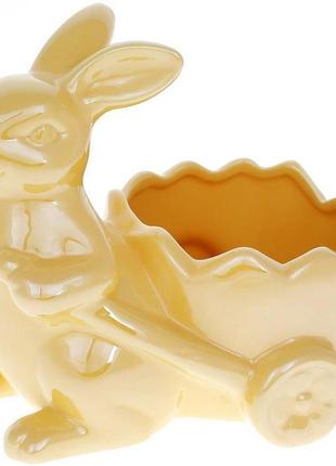 Декоративне кашпо "кролик із візком" 16.5х13х15 см, кераміка, жовтий перламутр