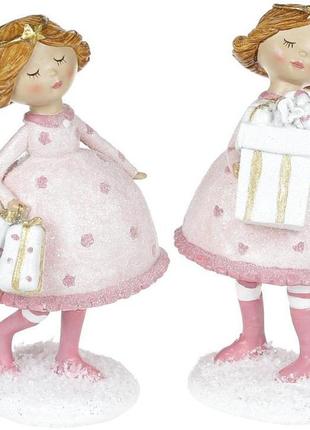 Набір 2 статуетки-підвіски "дівчинка з подарунками" 15.5х12см, рожевий
