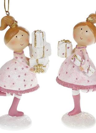 Набор 2 статуэтки-подвески "девчонка с подарками" 9.5х5х11.5см, розовый