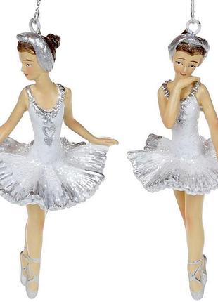 Набір 6 підвісних статуеток "балерина" 11 см, полістоун, білий зі сріблом, 2 дизайни
