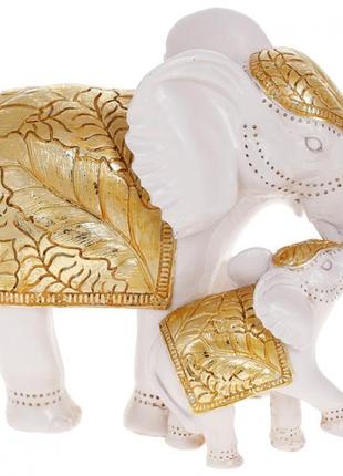 Декоративна статуетка "слон зі слоненям" 23.5х11х17 см, полістоун, білий із золотом