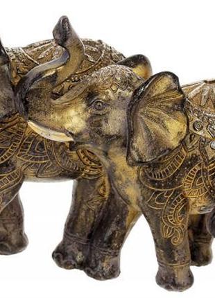 Декоративная статуэтка "семья слонов" 29х10.5х15см, полистоун, чёрный с золотом