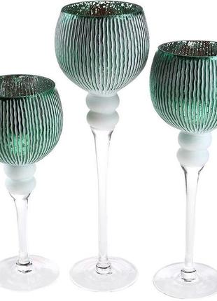Набір 3 скляних свічники catherine 30 см, 35 см, 40 см, зелений