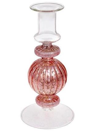 Подсвечник стеклянный candlestick 8.5х18см, розовый