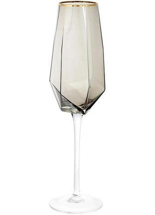 Набор 4 фужера clio бокалы для шампанского 370мл, дымчатое стекло с золотым кантом