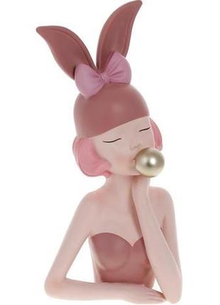 Декоративна статуетка "дівчина-зайчик" 16х10.5х32 см, полістоун, рожевий