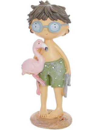 Декоративная статуэтка "мальчик с фламинго" 7.5х6.5х18см, полистоун
