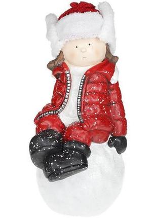 Фигура декоративная "девочка на снежке" в красном костюме 45см