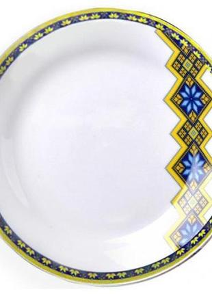 Набор 6 мелких тарелок "вышиванка желто-голубой ромб" ø23см
