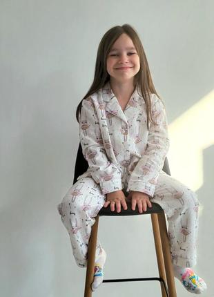 Тепла піжама дитяча кофта та штані зайчик-фея натуральна піжама для дівчинки біла