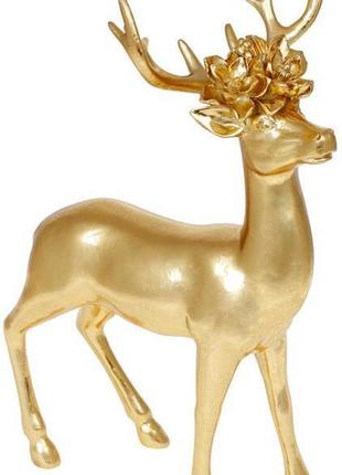 Декоративна статуетка "олень із квітами" 42 см, полістоун, золото