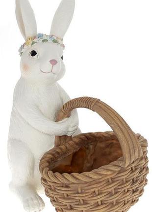 Статуетка "білий кролик з кошик" 22х15.5х26.5 см із мінікашпо, полістоун