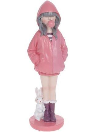 Декоративна статуетка "дівчинка з кроликом" 7.5х9х26 см, полістоун, рожевий