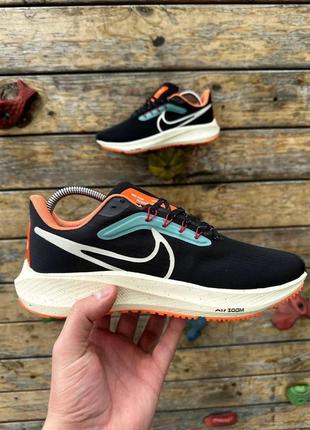 Літні кросівки чоловічі nike zoom pegasus 39 black orange найк зум пегасус 39 текстиль сітка чорні