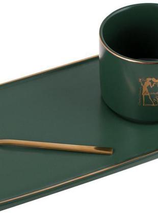 Кофейный набор coffee prelude "bona" 200мл с тарелкой и ложкой, зеленый