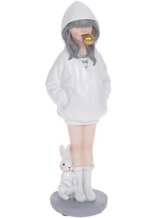 Декоративна статуетка "дівчинка з кроликом" 7.5х9х26 см, полістоун, білий