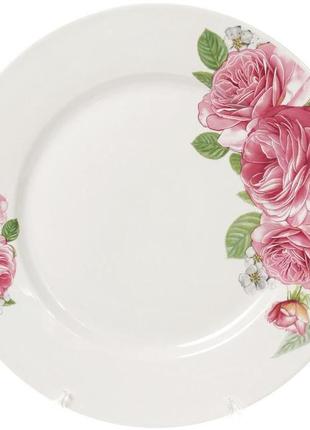 Набор 6 фарфоровых обеденных тарелок "розовые розы" ø23см