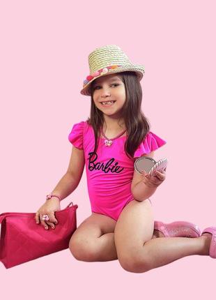Дитячий суцільний рожевий купальник барбі barbie для моря та басейну.