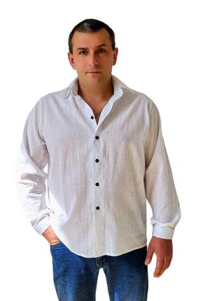 Чоловіча класична біла сорочка на кожен день натуральна льняна сорочка з довгим рукавом