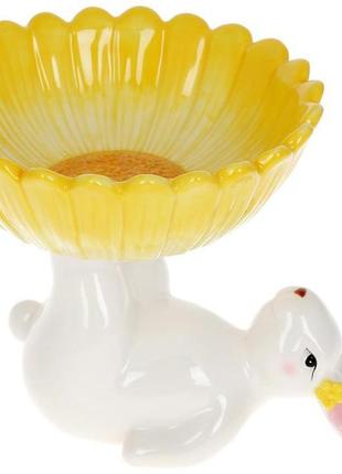 Конфетница "милый кролик" 20х15х14см керамическая с фигуркой кролика, желтый