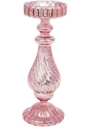 Підсвічник скляний mairenn «рожевий антик» 10.5х28см
