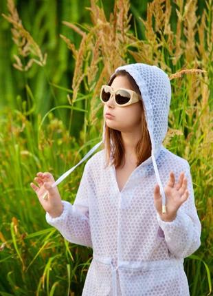 Дитяча пляжна легка туніка бавовняна біла накидка з капюшоном для пляжу