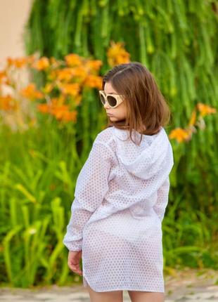 Дитяча пляжна легка туніка бавовняна біла накидка з капюшоном для пляжу