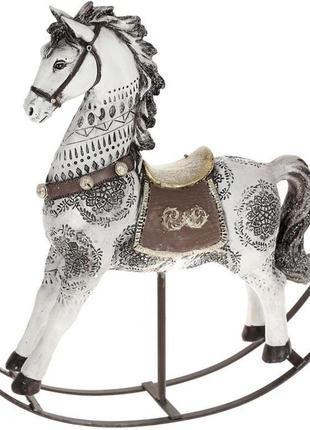 Декоративна статуетка-гойдалка "лошадка" 27х7.5х30 см, полістоун, біла з чорним