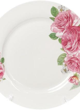 Набор 6 фарфоровых обеденных тарелок "розовые розы" ø27см