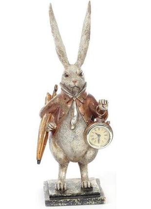 Фігурка декоративна з годинником "білий кролик у мідному каптані" 39 см
