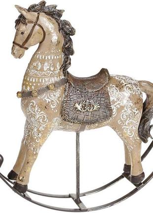 Декоративна статуетка-гойдалка "лошадка" 23х6х24 см, полістоун, коричнева із золотом