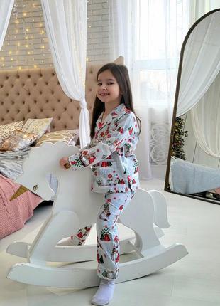 Новогодняя пижама детская кофта и штаны гномы теплая пижама для девочки мятная
