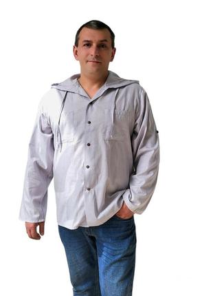 Мужская хлопковая  пляжная серая рубашка на пуговицах с капюшоном и длинными рукавами
