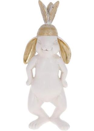 Декоративная статуэтка "кролик в индейской шапке" 11х9х29см, полистоун, белый с золотом