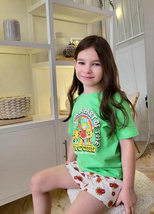 Детская трикотажная пижама с короткими рукавами и шортамы primark хлопковая пижама для девочки на каждый день